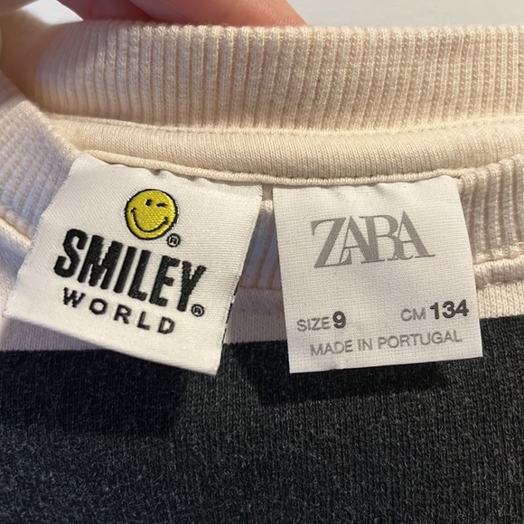 Zara Black and White Striped Sweatshirt with Yellow Smiley - Picture 2 of 5
